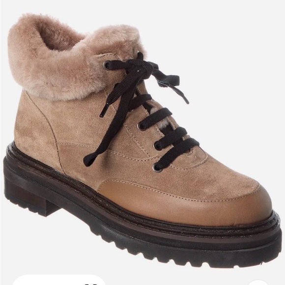 Reiss LEONIE SUEDE FAUX FUR HIKING BOOTS IN MINK  39 - Picture 1 of 6